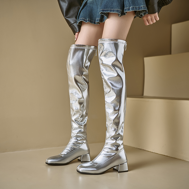 Sewing Zipper - Plus Size Women Metallic Thigh High