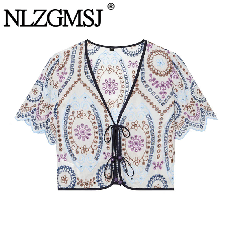 Sewing V - Nlzgmsj 2026 Summer Women Embroidered Blouse