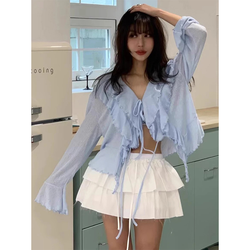 Sewing V - MEXZT Cropped White Shirts Women Fashion