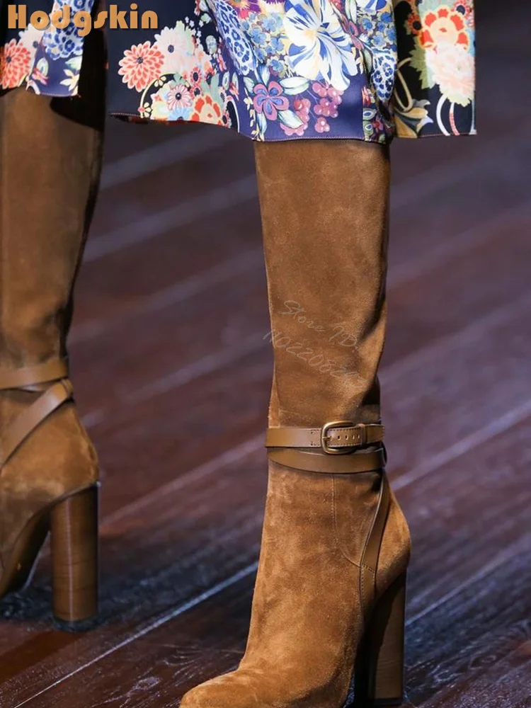 Retro Buckle Straps Boots Sued - огляд і ціна Sewing Zipper